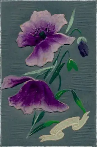 Material Ak Glückwunsch, Violette Blumen