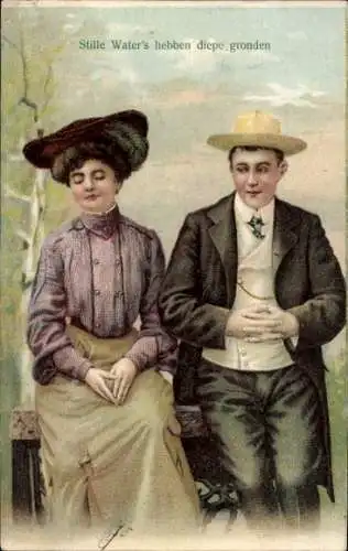 Präge Ak Paar, Schüchterner Mann, Stille