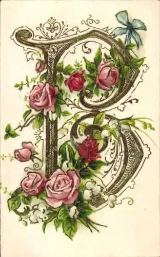 Präge Buchstaben Ak Buchstabe B, Rosen, Schleife