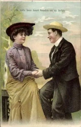 Präge Ak Liebespaar, Mann hält Hände seiner Geliebten