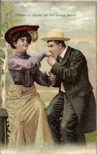 Präge Ak Liebespaar, Kuss