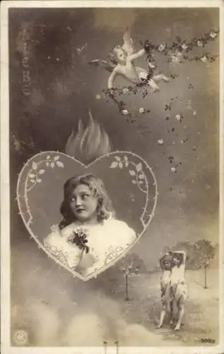 Ak Mädchen-Porträt, Allegorie, Liebe, Liebesengel