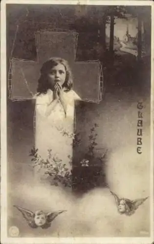 Ak Mädchen-Porträt, Allegorie, Glaube, Betendes Kind