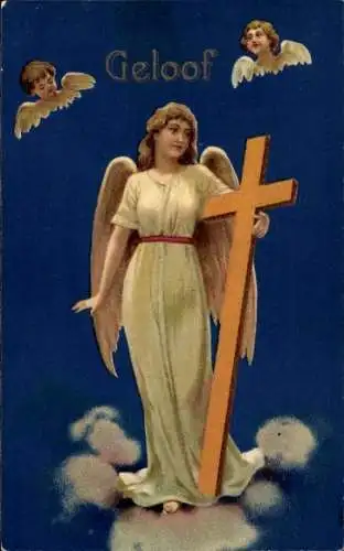 Ak Allegorie, Glaube, Kreuz, Engel