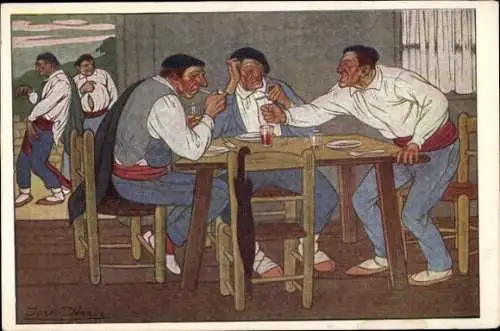 Künstler Ak Arrue, Jose, Le di un plastaso, y ¡blidiblȧun! patas arriba echando siscos