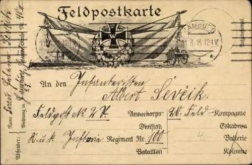 Ak Regimentskarte, Eisernes Kreuz