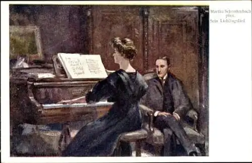 Künstler Ak Martha Schrottenbach, Sein Lieblingslied, Frau am Klavier