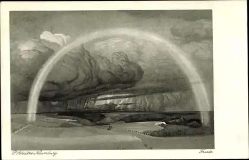 Künstler Ak Schultze, Friede, allegorische Landschaft, Gewitter, Regenbogen