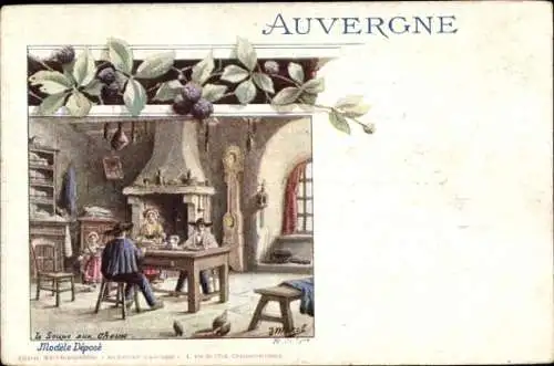 Ak Auvergne, Eine Familie sitzt in einer Küche am Tisch