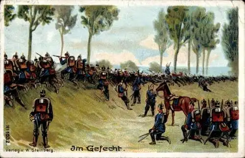 Künstler Ak Soldaten im Gefecht