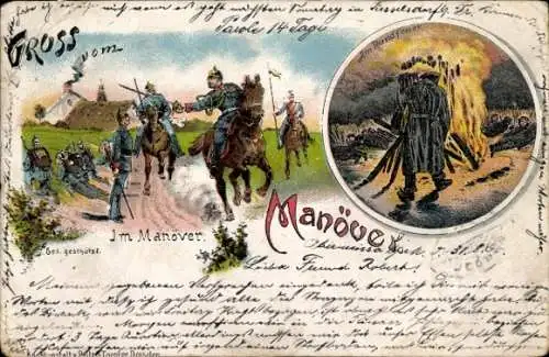 Litho Manöver, Deutsche Soldaten zu Pferden