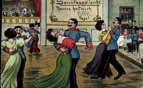 Ak Sonntagsdienst, Reserve, Tanzende Soldaten