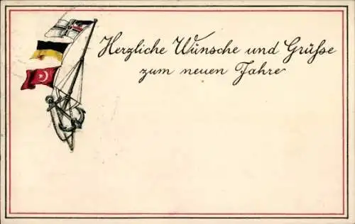 Ak Fröhliches Neujahr, Kaiserliche Marine, Flaggen, 1. WK