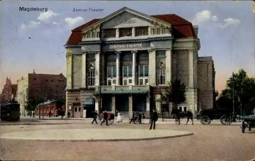 Ak Magdeburg, Zentraltheater, Kutschen