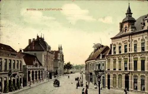 Ak Breda Nordbrabant Niederlande, Eine Straßenansicht von Breda mit Gebäuden, einer Straßenlat...