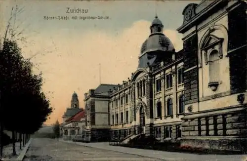 Ak Zwickau in Sachsen, Körnerstraße mit Ingenieurschule