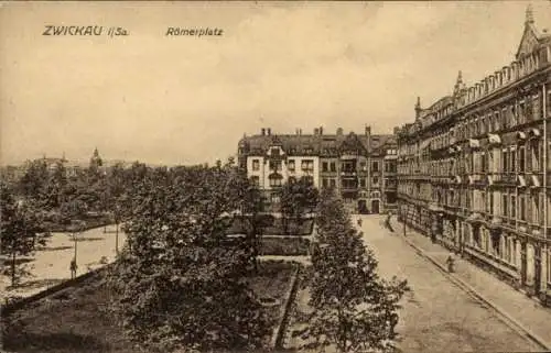 Ak Zwickau in Sachsen, Blick auf den Römerplatz, Park