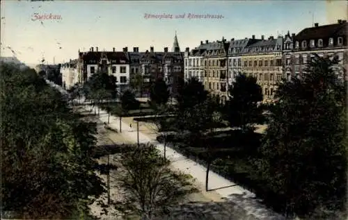 Ak Zwickau in Sachsen, Blick auf den Römerplatz, Park, Römerstraße