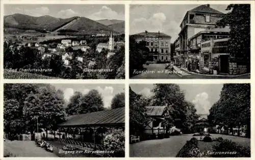 Ak Jedlina Zdrój Bad Charlottenbrunn Schlesien, Totoale, Konditorei mit Kurhaus, Kurpromenade