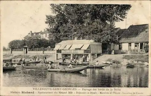 Ak Villeneuve Saint Georges Val de Marne, Paysage des bords de la Seine, Restaurant du Grand Mat