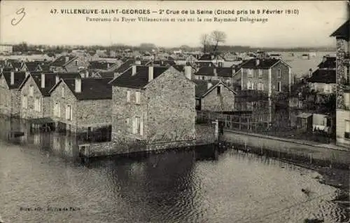 Ak Villeneuve Saint Georges Val de Marne, 2 Crue de la Seine, Cliche pris le 9 Fevrier 1910