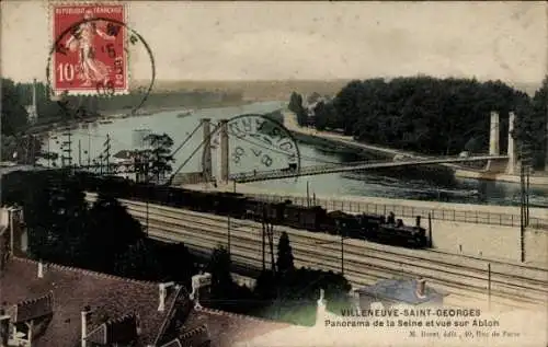 Ak Villeneuve Saint Georges Val de Marne, Panorama, Brücke