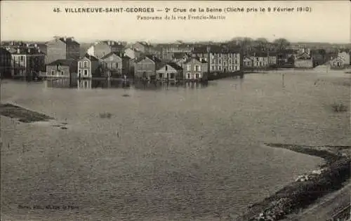 Ak Villeneuve Saint Georges Val de Marne, 2e Crue de la Seine, 9. Februar 1910, Rue Francis-Martin