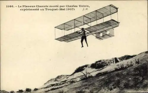 Ak Le Planeur Chanute monte par Charles Voisin, experimente au Touquet 1907