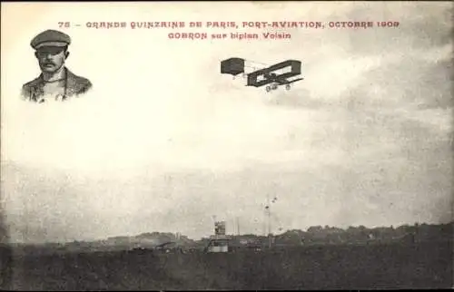Ak Port Aviation, Gobron en plein vol, Biplan, Luftfahrtpionier