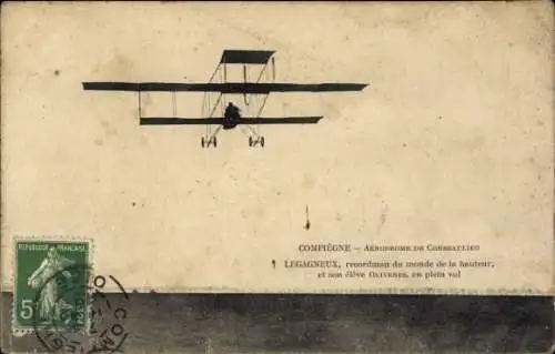 CPA Compiegne, Aerodrome de Corbeaulieu, Legagneux, Recordman du monde de la hauteur