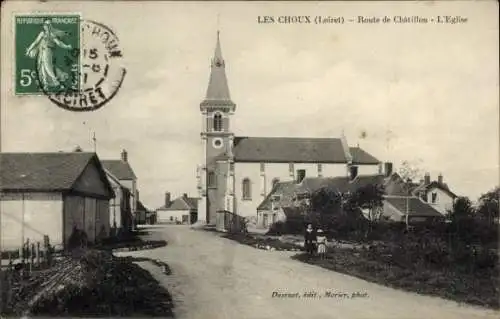 Ak Les Choux Loiret, Route de Chatillon, Kirche