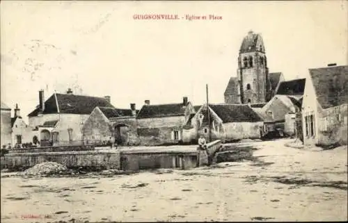 Ak Guignonville Loiret, Dorfansicht, Kirche, Platz