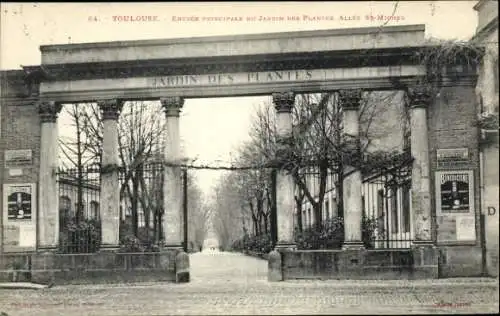 Ak Toulouse Haute Garonne, Haupteingang zum Jardin des Plantes, Allee St Migh, Stadtansicht