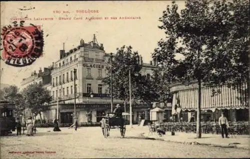 Ak Toulouse Haute Garonne,  Carrefour Lafayette, Grand Café, Amerikanisches Café, Glacier
