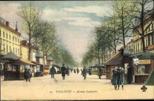 Ak Toulouse Haute Garonne, Avenue Lafayette, Straßenansicht mit Menschen und Buden