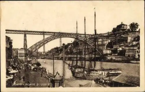 Ak Oporto Porto Portugal, Ponte D. Luiz I, Flussansicht, Schiffe,  Brücke