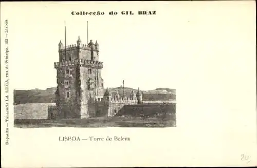 Ak Belém Lisboa Lissabon Portugal, Torre de Belem,  Architektur, Zeichnung, Sammlung GIL BRAZ