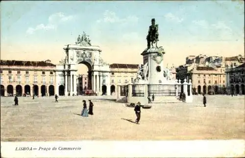 Ak Lissabon Portugal, Praca do Commercio, Marktplatz, Reiterdenkmal