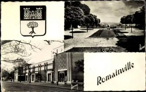 Ak Romainville Seine Saint Denis, Wappen, Parkansicht, Gebäude, Romainville