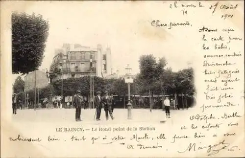 Ak Le Raincy Seine Saint Denis,  Rondpunkt der Station, Stadtansicht, Menschen, Bäume