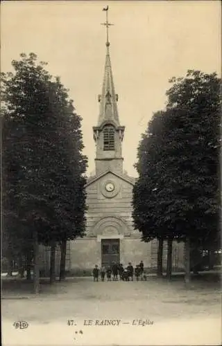 Ak Le Raincy Seine Saint Denis, Kirche, Bäume, Kindergruppe, Schwarz-Weiß, 