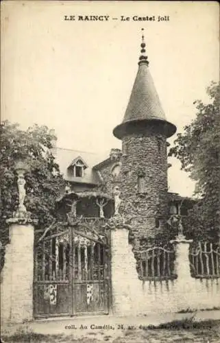 Ak Le Raincy Seine Saint Denis, Le Castel joli, charmantes Schloss, Tor, dekorative Figuren