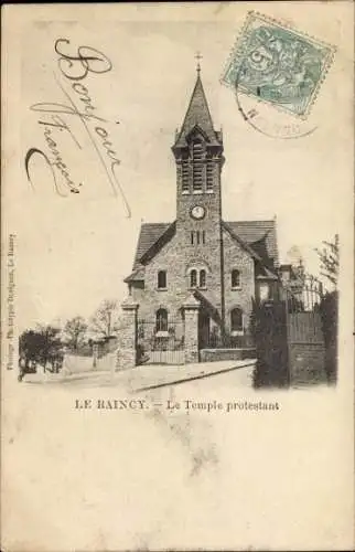 Ak Le Raincy Seine Saint Denis, Protestantische Kirche, Steinbau, Kirchturm, Uhr