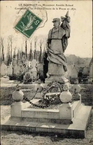 Ak Le Bourget Seine Saint Denis, Monument Amédée Roland, Statue in einem Friedhof, Grabsteine im 