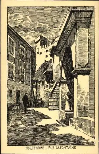 Ak Roquebrune sur Argens Var, Straße mit altem Gebäude, Treppe,  Architektur, stilvolle Zeichnung