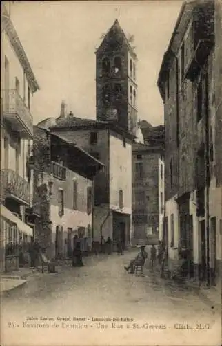 Ak Saint Gervais sur Mare Hérault, Straßenansicht, Turm