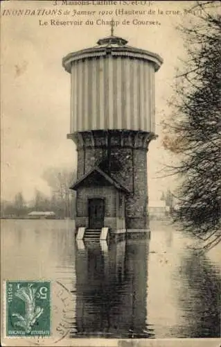 Ak Maisons Laffitte Yvelines, Inondations 1910, Le Reservoir du Champ de Courses
