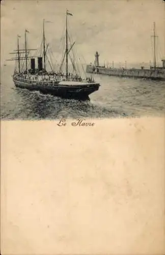 Ak Le Havre Seine Maritime, Schiff auf dem Wasser, Leuchtturm, Hafenansicht
