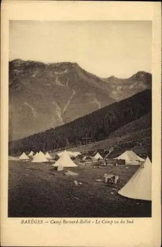 Ak Barèges Hautes Pyrénées, Lagerzelt, Berge, Landschaft, Camp Bernard-Rollet, Le Camp vu du Sud
