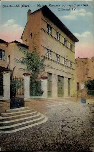 Ak Saint Gilles du Gard, St-Gilles, Maison Romane, Pape Clément IV,  Architektur